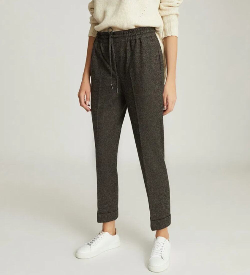 Reiss Maddie Wool Blend Knitted Pleated Straight Leg Trouser Pant Gray Size 4